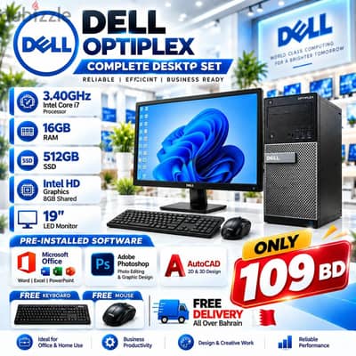 DELL Core i7 Computer Set 3.40GHz 16GB RAM 512GB SSD Win 10 /36841488