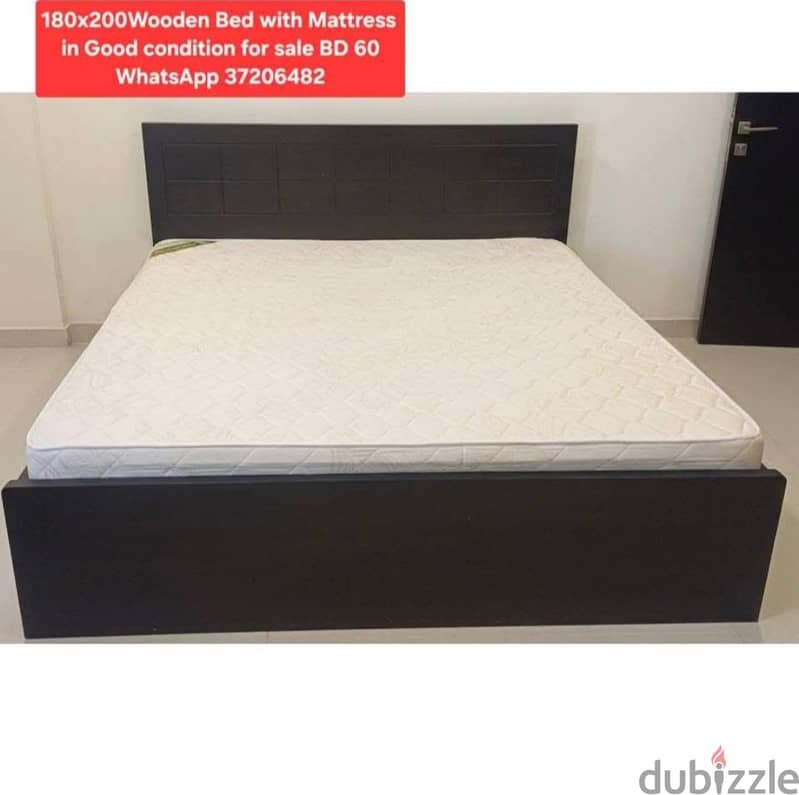 Single wooden bed with mattress and other items for sale with Delivery 6
