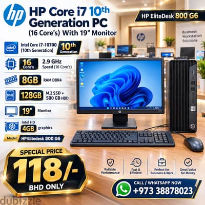 HP Core i7 10th Gen (16 Core's) PC 8GB RAM DDR4 128GB M. 2 SSD + 500GB