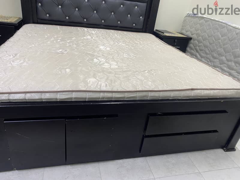 King size bed with side table without mattress 1
