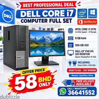 DELL Core i7 Computer Set DELL 23"  FHD IPS LED 8GB RAM New 256GB SSD