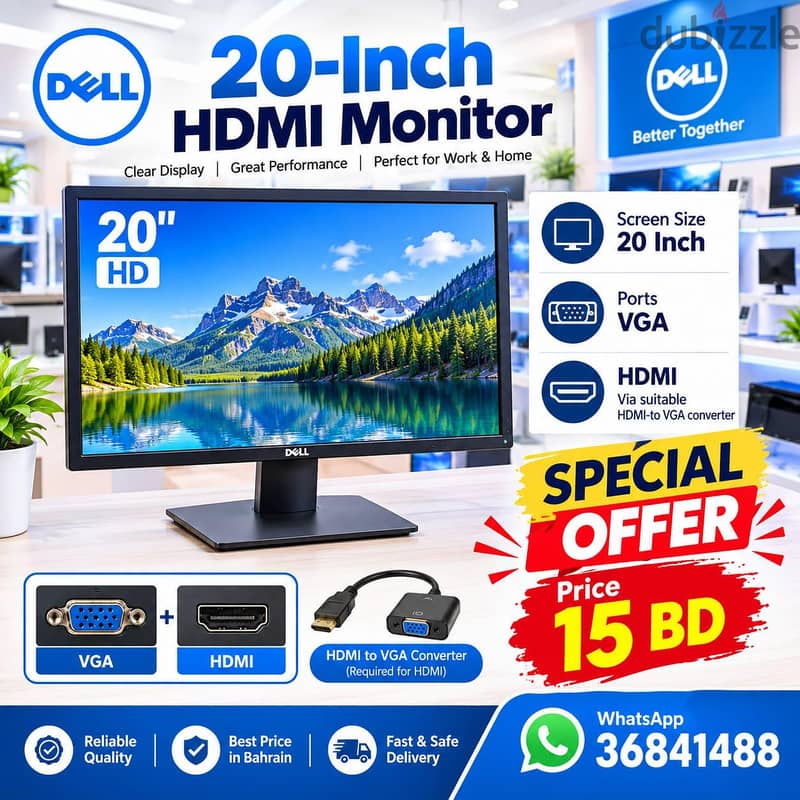 ‫DELL 20-Inch HDMI Monitor Call WhatsApp/36841488 - شاشات، طابعات و ...