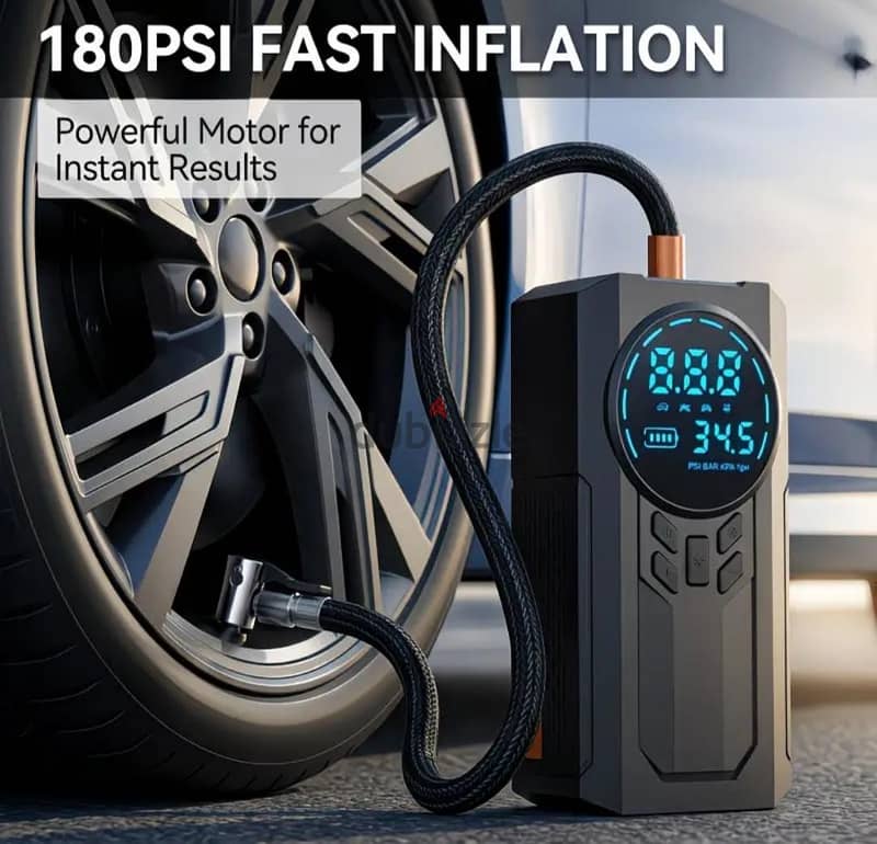 Jump Starter + Tire Compressor + Power Bank, Car Battery Booster 1