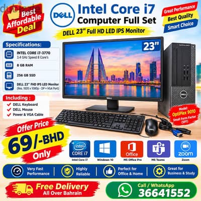 DELL Core i7 Computer Set DELL 23"  FHD IPS LED 8GB RAM New 256GB SSD