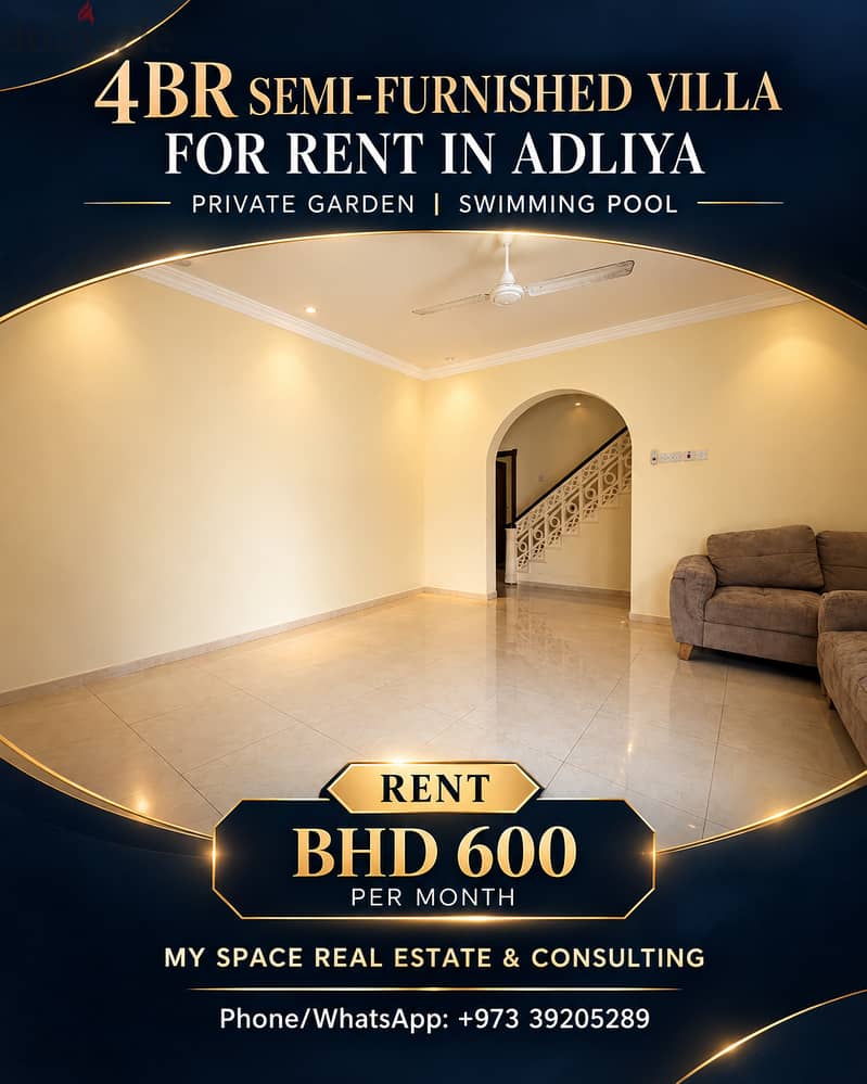 4BR Semi-Furnished Villa for Rent in Adliya | Private Garden | Swimmin 2