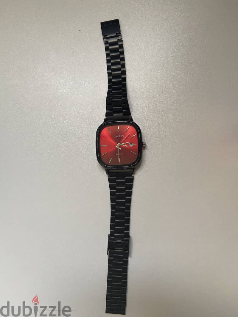 Casio Black Metal Watch with Red Dial 1