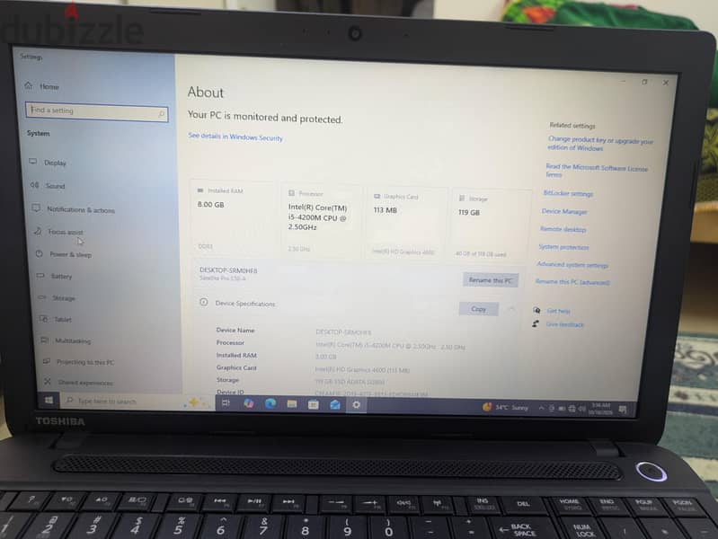 Toshiba Laptop i5 15.6 inches 8GB Ram 128GB SSD 4