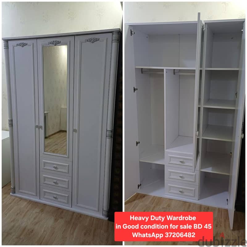 Queen size bed with mattress + 3 door wardrobe & other items for sale 10