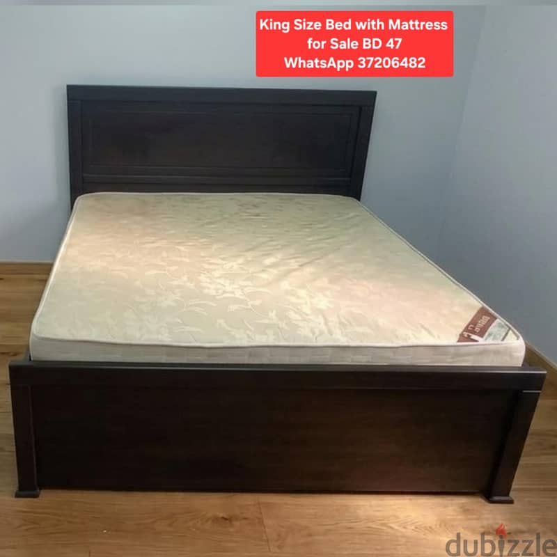 Queen size bed with mattress + 3 door wardrobe & other items for sale 11