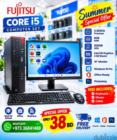Fujitsu Core i5 Desktop Computer Set – 8GB RAM, 500GB 19" HD /36841488