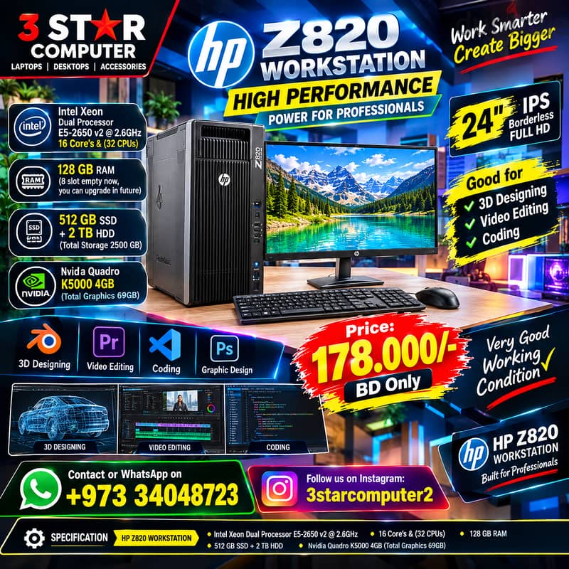 HP Workstation XeonProcessor 128GBRAM 512GB SSD+2TBHD 4GBGraphic 24MON 1