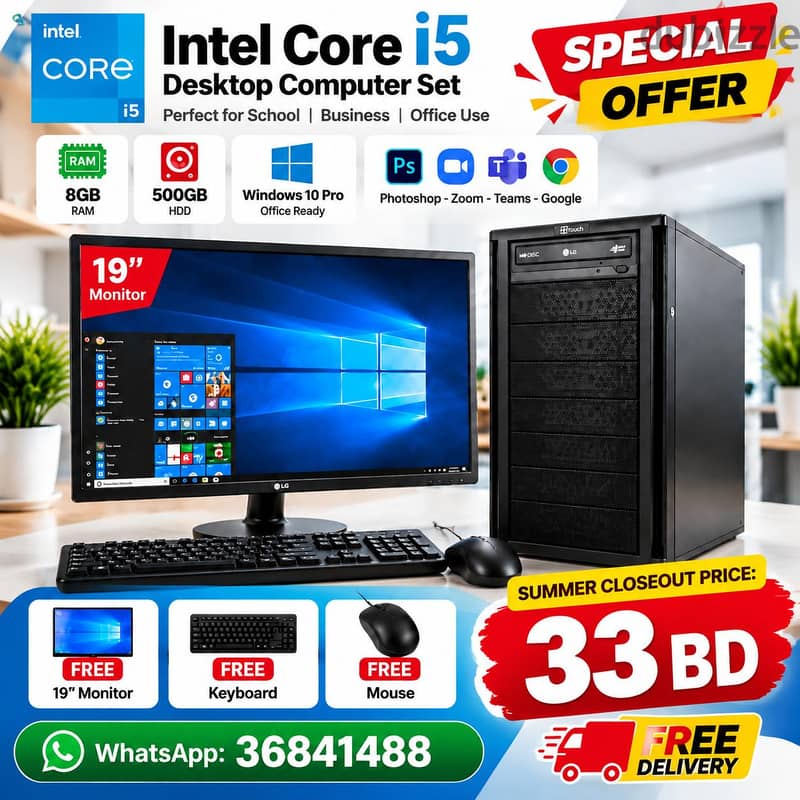Computer Core I5 Set 8GB RAM 500GB HDD 19