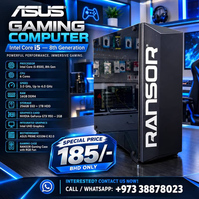 ASUS Core i5 8th Gen Gaming PC 16GB Ram 256GB SSD+1TB HDD NVidia GTX 2 1