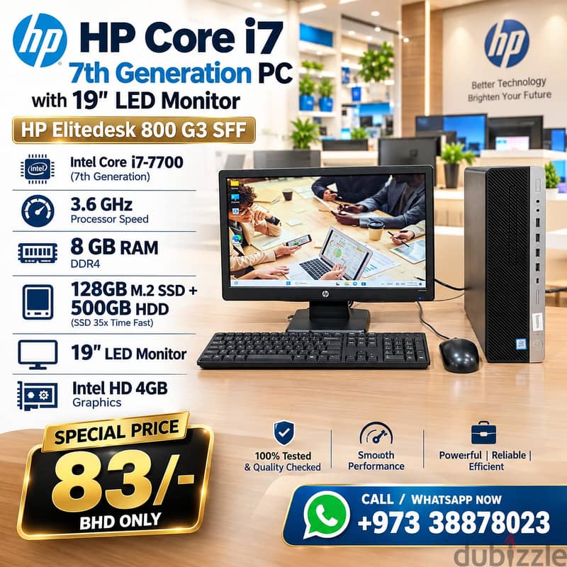 HP Core i7 7th GEN PC 8GB RAM 128GB M. 2 SSD + 500GB HDD 19" LED Monito 1