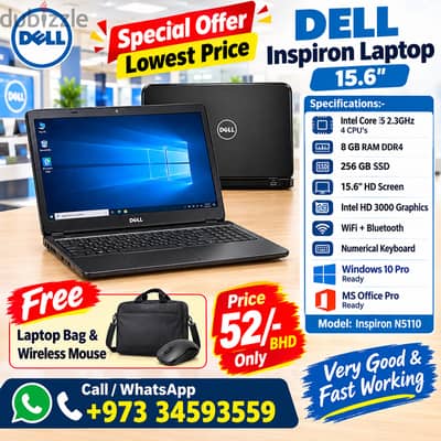 Special Offer DELL Inspiron Laptop Core i3 15.6" Screen 8GB RAM 256GB
