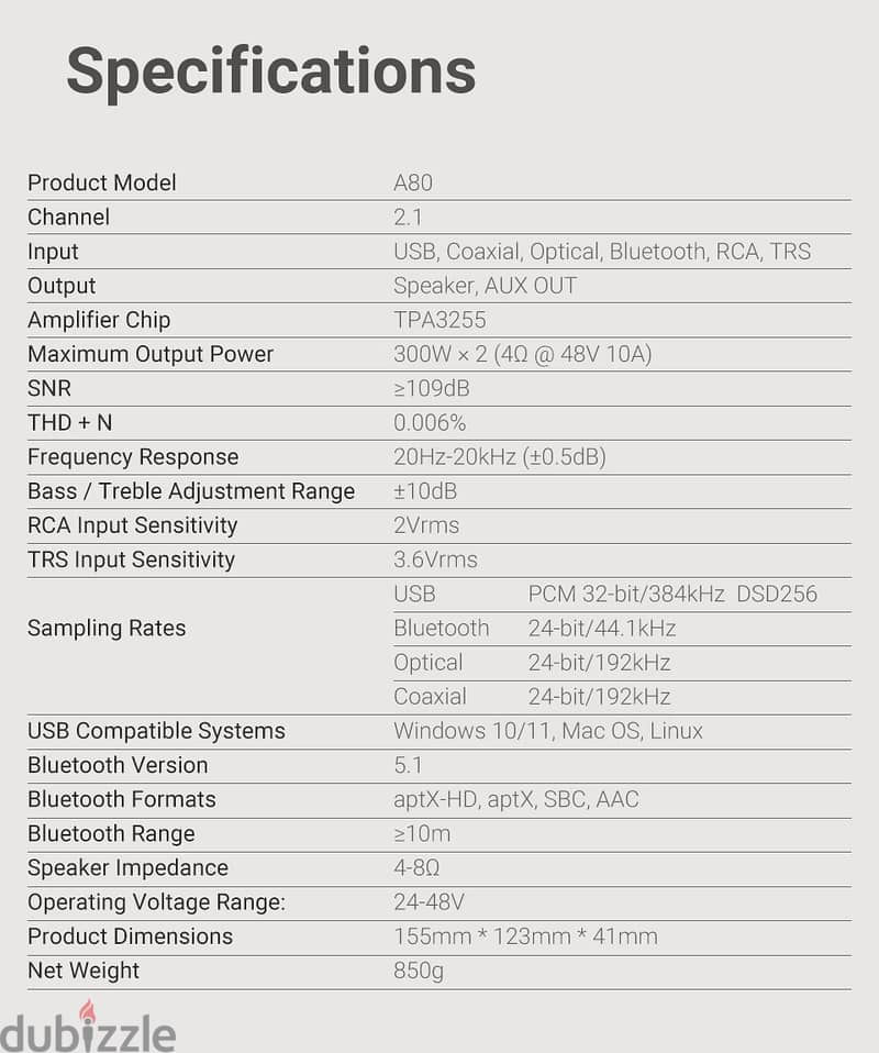 AIYIMA A80 DAC Bluetooth PFFB Stereo Power Amplifier 1