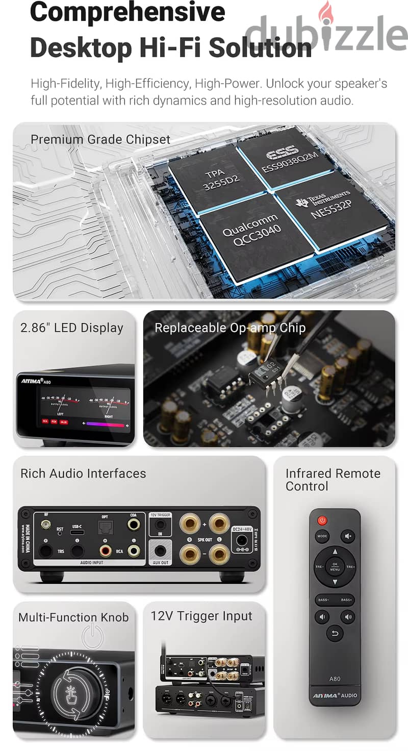 AIYIMA A80 DAC Bluetooth PFFB Stereo Power Amplifier 3