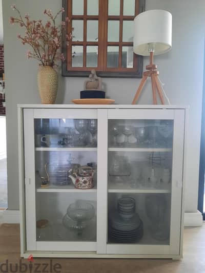 Ikea Cabinet with sliding glass doors, white, 95x37x90 cm