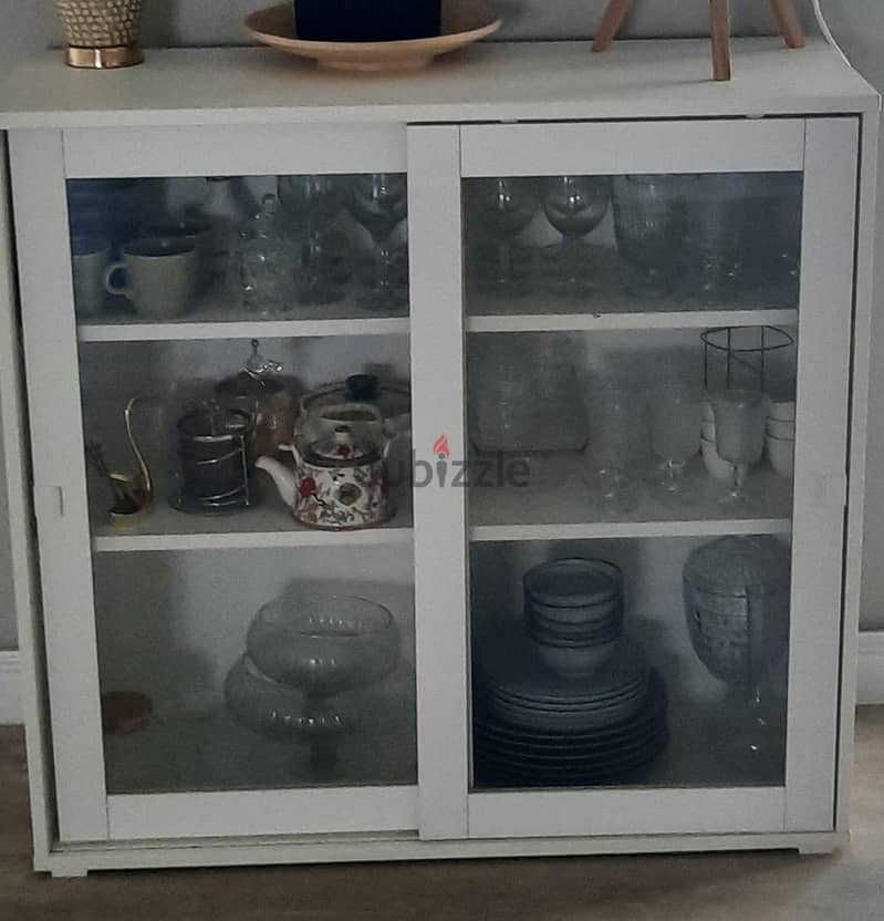 Ikea Cabinet with sliding glass doors, white, 95x37x90 cm 1