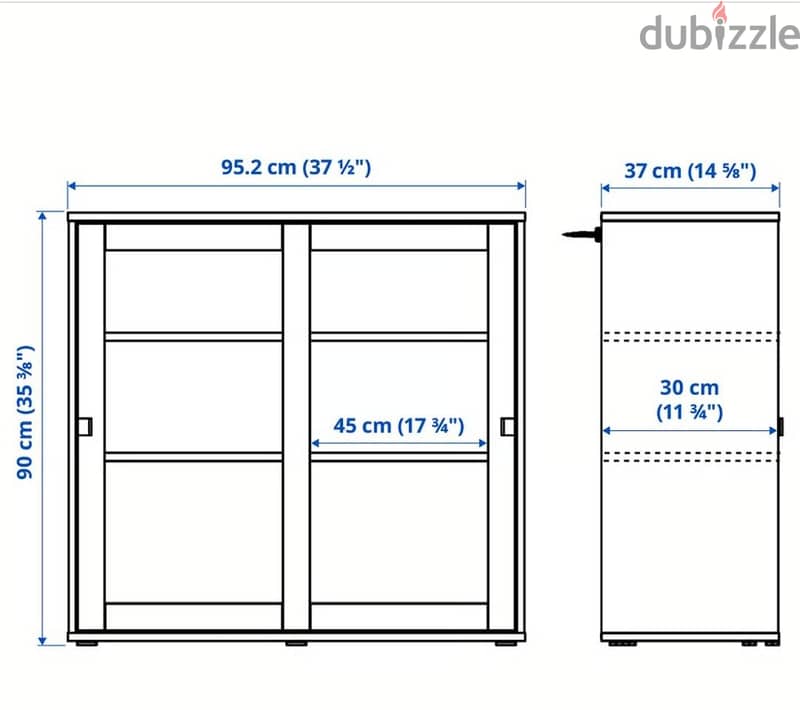 Ikea Cabinet with sliding glass doors, white, 95x37x90 cm 3