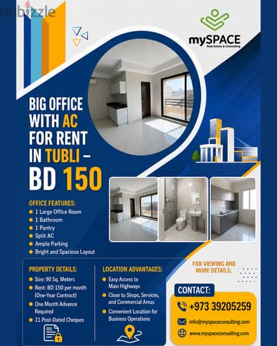 Spacious Office with AC for Rent in Tubli | Near Highway Access