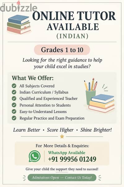 ONLINE TUTOR AVAILABLE INDIAN