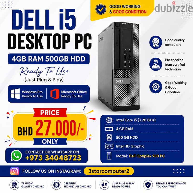 DELL i5 PC 4GB Ram 500GB HDD Win & Office Ready To Use 1