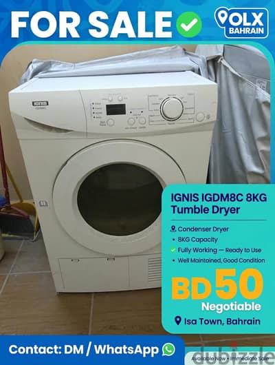 FOR SALE - IGNIS IGDM8C 8KG Tumble Dryer* *