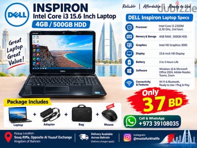 DELL Inspiron Intel Core i3 15.6 Inch Laptop 4GB/500GB HDD 37 BD