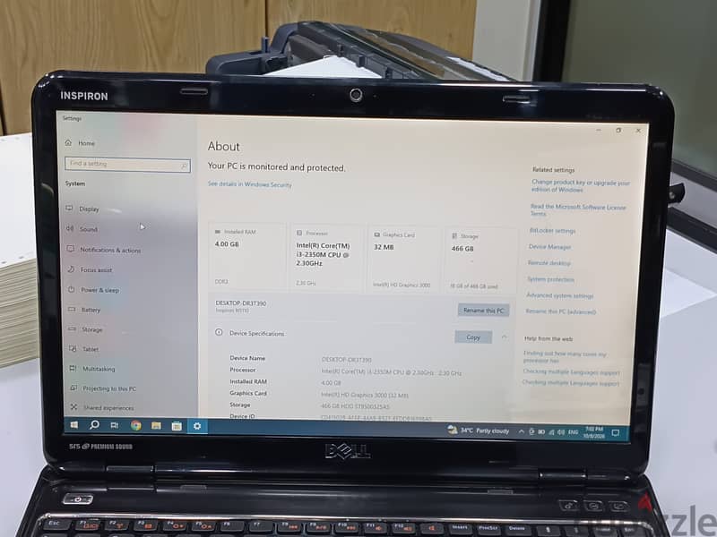 DELL Inspiron Intel Core i3 15.6 Inch Laptop 4GB/500GB HDD 37 BD 4