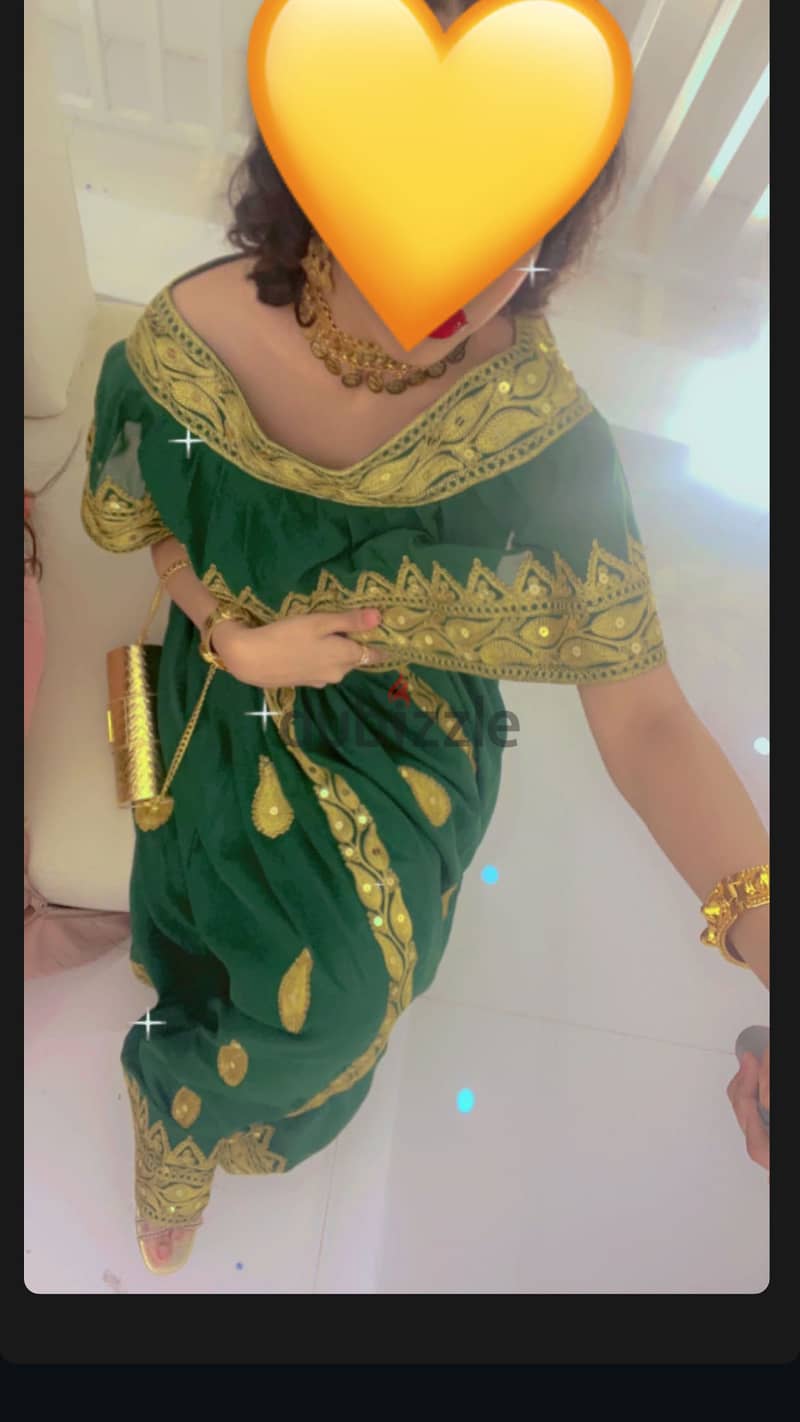 Arabic green & gold tailored Detailed party dress 3