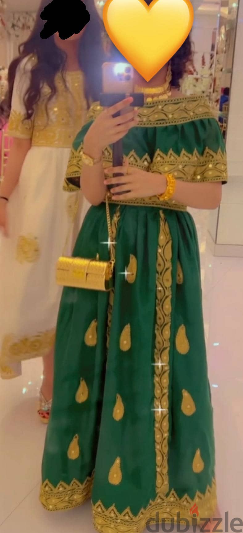 Arabic green & gold tailored Detailed party dress 4