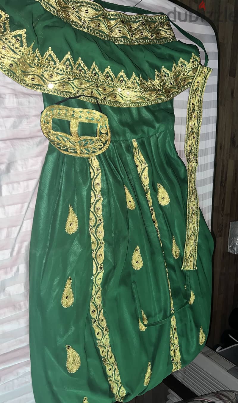 Arabic green & gold tailored Detailed party dress 5