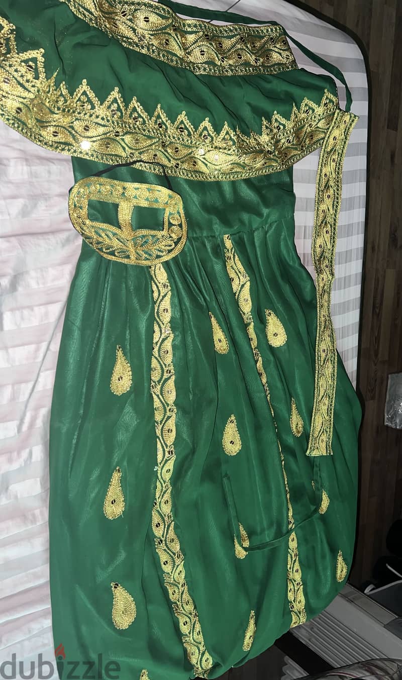 Arabic green & gold tailored Detailed party dress 2