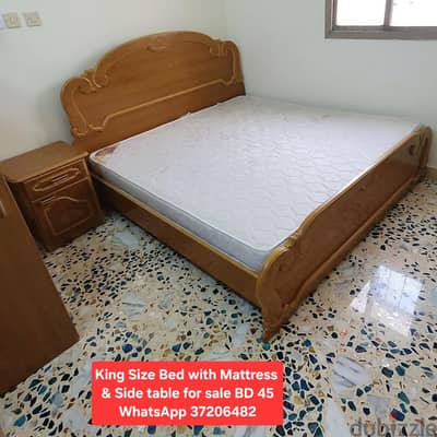 king size bed with mattress side table & other items for sale