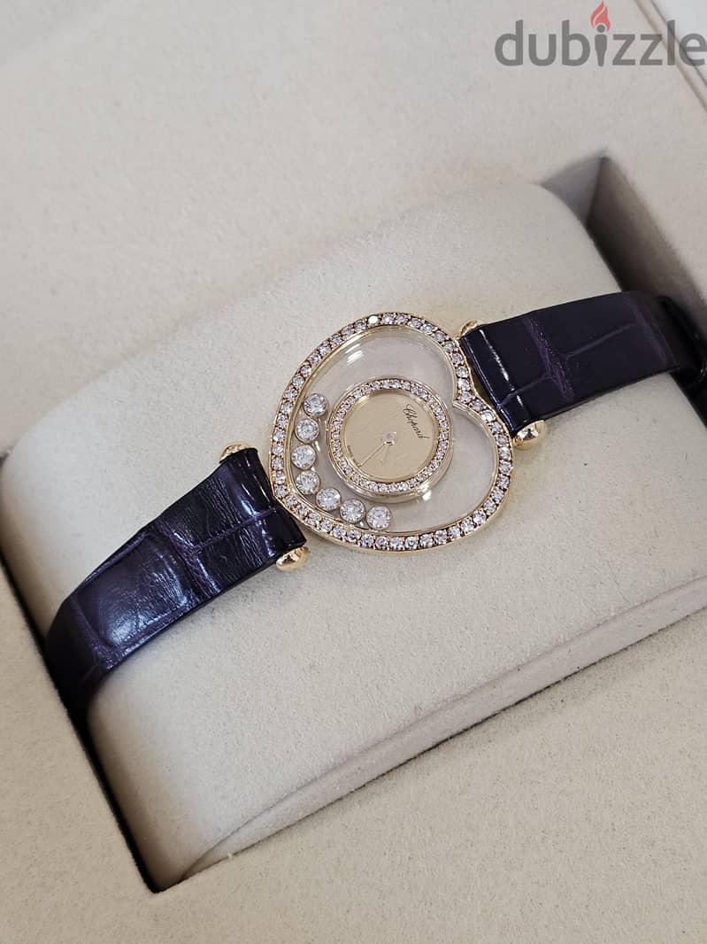 Chopard Happy Diamond 25mm 18k Gold Champagne Dial Floating Diamonds 1