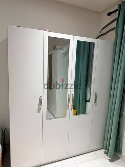 4-Door Wardrobe, bed & dresser with mirror
