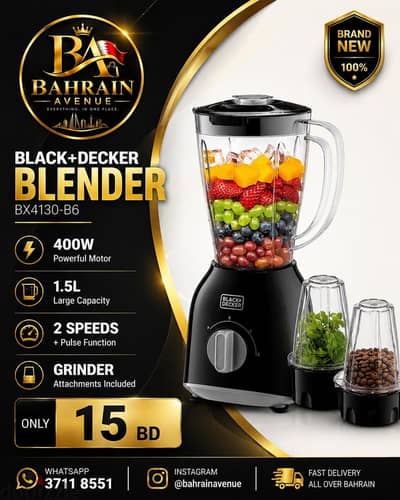 Brand New BLACK+DECKER Blender 1.5L with Grinder – 15 BD