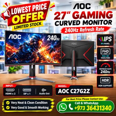 Special Offer AOC Gaming 27" Curved IPS LED Monitor Full HD