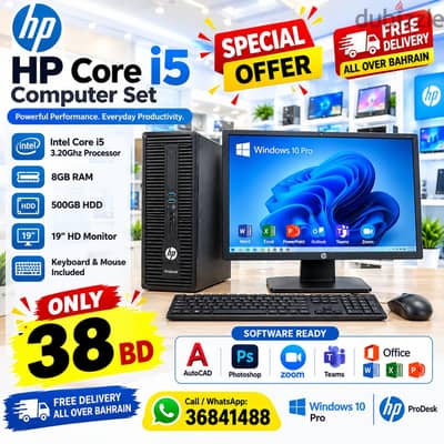 HP Core i5 Desktop Computer Set 8GB RAM 500GB HDD 19” Monitor/36841488