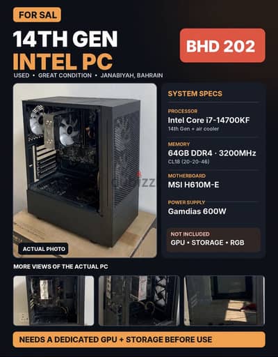For sale a 14th gen intel system in great condition needs gpu/storage