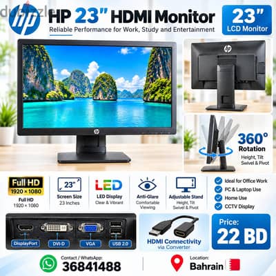 HP 23-Inch Full HD HDMI Monitor For Sale – 22 BD Call/36841488