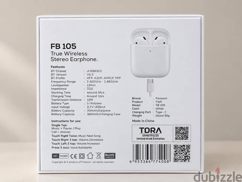 FB105 Wireless Earbuds it's 3.5 bd but I can't write on it 6