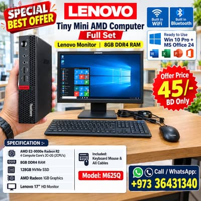 LENOVO Tiny Mini Smart Computer Set with Lenovo Monitor 8GB DDR4 RAM