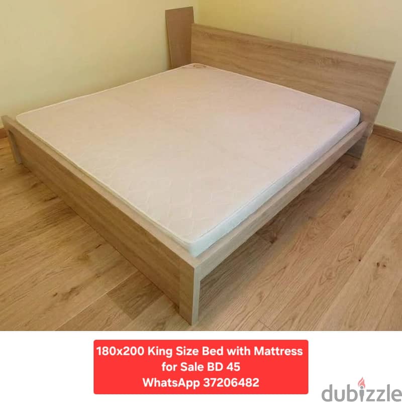 King size Bed with Mattress + side table and other items for sale 15
