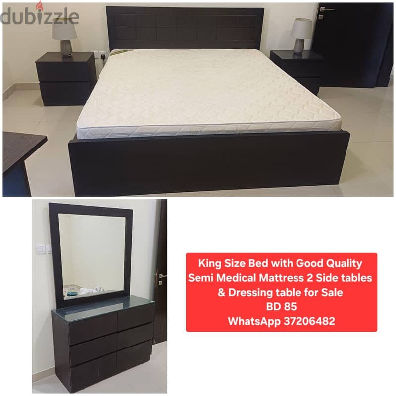 King size Bed with Mattress + side table and other items for sale 17