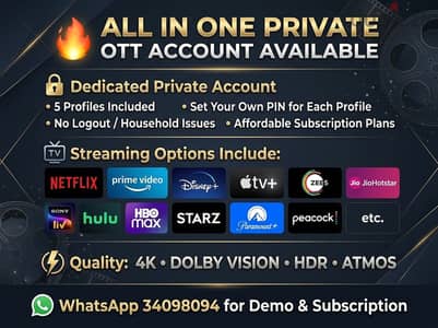 AIO PRIVATE OTT ACCOUNT - NETFLIX - PRIME VIDEO - ZEE5 - JIOHOTSTAR