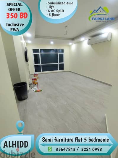 semi furniture flat 5 BR @ new hidd 350 bd including ewa unlimited