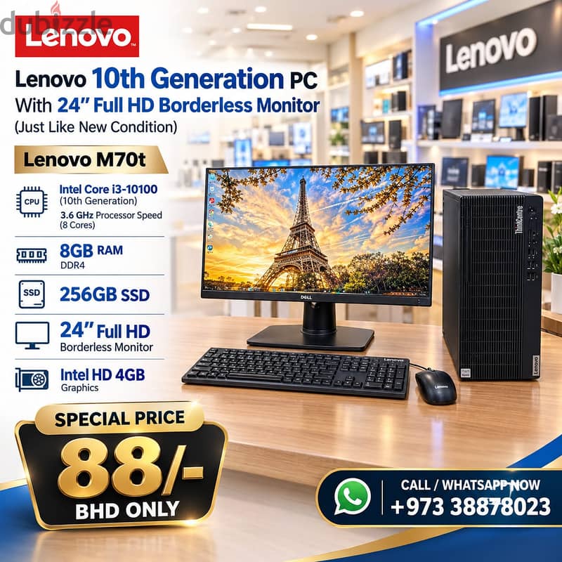 Lenovo 10th Gen Just Like New Condition PC With 24" FHD Borderless Mon 1