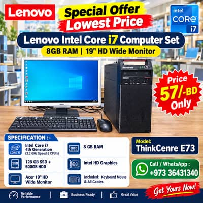 Best Offer Lenovo Core i7 Computer Full Set 19" Wide Monitor 8GB RAM
